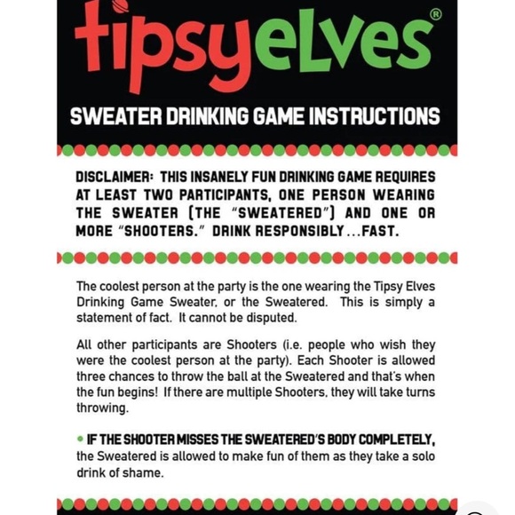 Hilarious Tipsy Elves Drinking Game Ugly Holiday Sweater - Picture 12 of 13